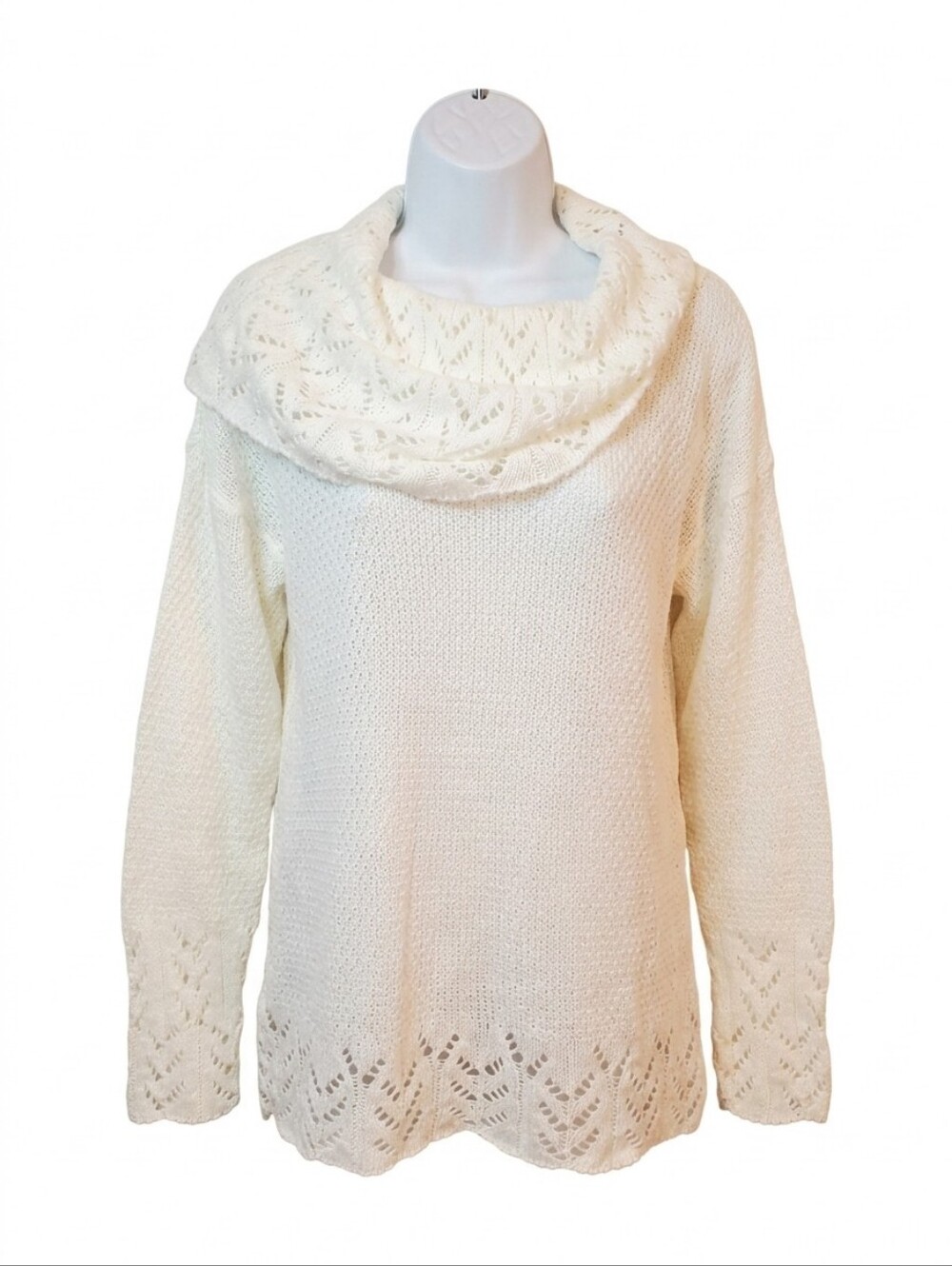 NWT -  New Directions -  Sophisticated -  White - Cowl Neck Sweater - Sz. Large